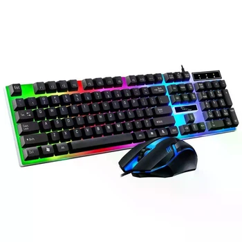 Игровой комплект K518 клавиатура + мышь с RGB-подсветкой для ПК и ноутбуков, черный — проводная игровая клавиатура с мышью