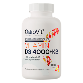 Біодобавка Вітамін D3+K2 Ostrovit (Vitamin D3 4000+K2) 4000 МО 100 таблеток OST20278