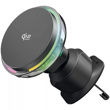Автомобильный держатель с беспроводной зарядкой 25W Magsafe Proove Light Crystal Qi2.2 кулер черный (WHLC25002003)