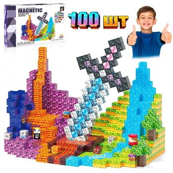 Магнитный конструктор Minecraft, Конструктор Майнкрафт для детей, набор магнитных кубиков 100 шт MAG100.01