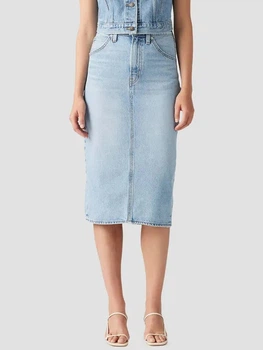 Спідниця джинсова міді пряма жіноча Levi`s Hr Back Slit Skirt 001VH-0001 29 Блакитна (5401157932292)