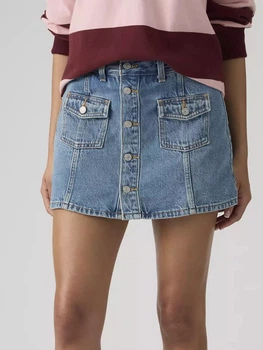 Спідниця джинсова міні літня жіноча Levi`s Button Front Skort 005NA-0000 29 Блакитна (5401187796826)