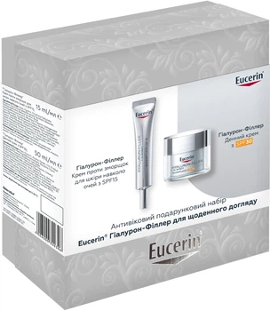Антивіковий&nbsp;подарунковий&nbsp;набір Eucerin Hyaluron-Filler для щоденного догляду Денний крем проти зморщок SPF 30 50 мл + Крем для шкіри навколо очей SPF15 15 мл (4006000300306)