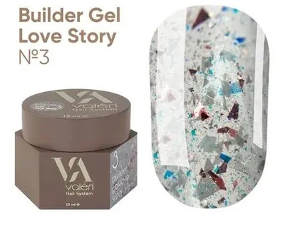 Гель для ногтей с блестками Valeri Builder Gel Love Story №03 15 мл
