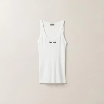 Жіноча майка в рубчик з вишитим лого Miu Miu Logo Slim Tank Top Розмір S Білий