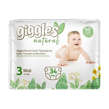 Детские подгузники Giggles Natural размер 3 Midi (4-9 кг) 34 шт