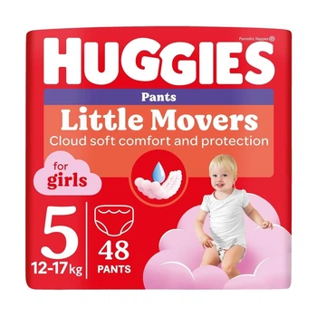 Дитячі підгузки-трусики Huggies Little Movers Pants для дівчаток, розмір 5 (12-17 кг), 48 шт Дитячі одноразові підгузники Pants з індикатором вологи та сухістю до 12 годин Памперси трусиками пантс для дітей