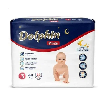 Дитячі підгузки-трусики Dolphin Pants Midi розмір 3 (4-9 кг), 34 шт Дитячі одноразові підгузники з індикатором вологи та анатомічною формою Памперси трусиками пантс для дітей