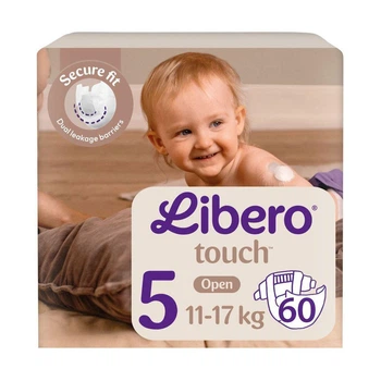 Дитячі підгузки Libero Touch розмір 5 (11-17 кг), 30 шт * 2 пачки Дитячі одноразові підгузники з захистом від протікань та індикатором вологи Памперси для дітей