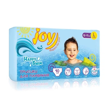 Детские подгузники-трусики для плавания Joy Happy Swim размер L (12-17 кг), 10 шт Детские одноразовые подгузники Pants с защитой от протечек Памперсы трусиками пантс для детей