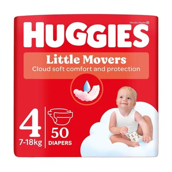 Детские подгузники Huggies Little Movers Jumbo размер 4 (7-18 кг), 50 шт Детские одноразовые подгузники с защитой от протечек и сухостью до 12 часов Памперсы для детей