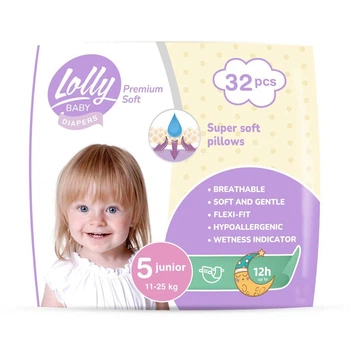 Детские подгузники Lolly Premium Soft Junior размер 5 (11-25 кг) 32 шт