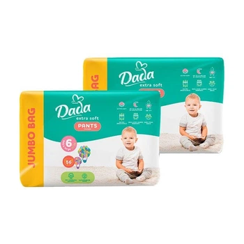 Дитячі підгузки-трусики Dada Extra Soft розмір 6 XL (15+ кг), 2*56 шт Дитячі одноразові підгузники Pants з анатомічною формою та сухістю до 12 годин Памперси трусиками пантс для дітей