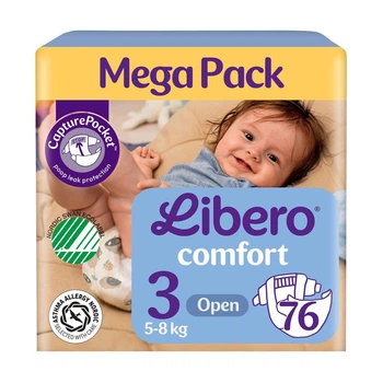 Детские подгузники Libero Comfort размер 3 (5-8 кг), 76 шт Детские одноразовые подгузники с защитой от протечек и индикатором влаги Памперсы для детей