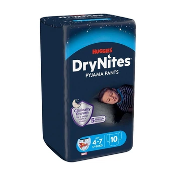 Ночные подгузники-трусики Huggies DryNites для мальчиков, 4-7 лет, (17-30 кг), 10 шт Детские подгузники с 5 слоями защиты от протеканий на всю ночь Памперсы трусиками пантс для комфортного сна детей