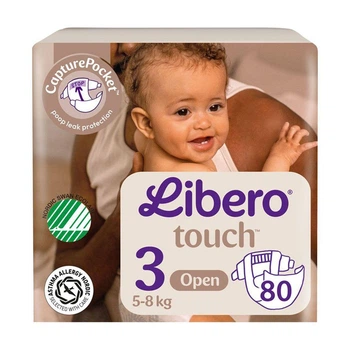 Детские подгузники Libero Touch размер 3 (5-8 кг), 40 шт * 2 пачки Детские одноразовые подгузники с защитой от протечек и индикатором влаги Памперсы для детей