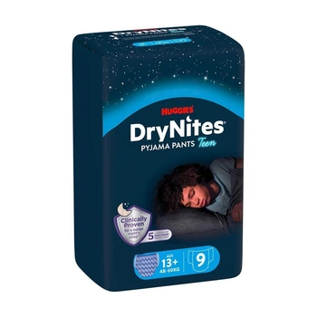 Ночные подгузники-трусики Huggies DryNites для мальчиков, 13+ лет (48-60 кг), 9 шт Детские подгузники с 5 слоями защиты от протеканий на всю ночь Памперсы трусиками пантс для комфортного сна детей