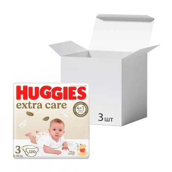 Дитячі підгузки Huggies Extra Care Jumbo розмір 3 (6-10 кг), 40 шт * 3 шт Дитячі одноразові підгузники з індикатором вологи та миттєвим поглинанням Памперси для дітей