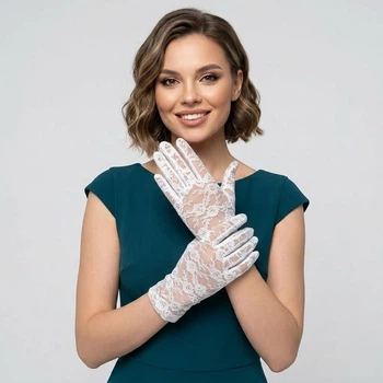 Рукавички жіночі мереживні короткі вечірні ажурні Honey Fashion Accessories S/M/L білий (7-70)