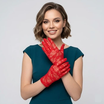 Рукавички жіночі мереживні короткі вечірні ажурні Honey Fashion Accessories S/M/L червоний (7-70)