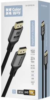 Кабель ColorWay DisplayPort-DisplayPort V1.4 8K 1.5 м Black (CW-CBDP093-BK)