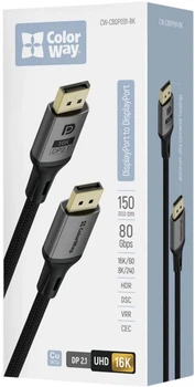 Кабель ColorWay DisplayPort-DisplayPort V2.1 16K 1.5 м Black (CW-CBDP091-BK)