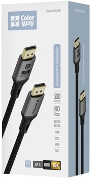Кабель ColorWay DisplayPort-DisplayPort V2.1 16K 3 м Black (CW-CBDP092-BK)