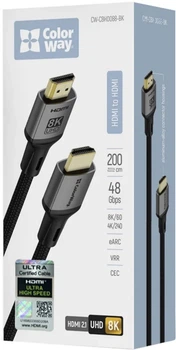 Кабель ColorWay HDMI-HDMI V2.1 8K 2 м Black (CW-CBHD088-BK)
