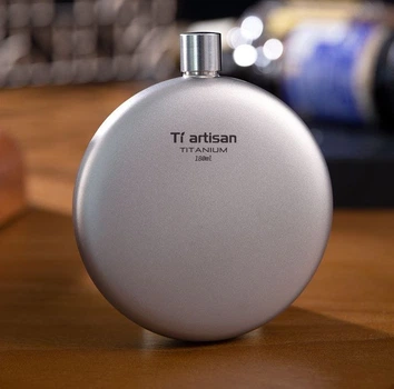 Фляга титановая для алкогольных крепких напитков Tiartisan titanium 180 мл туристическая круглая бутылка подарочная из титана лейка + чехол