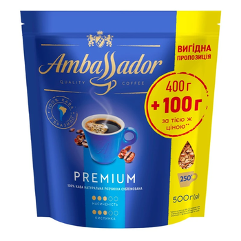 Кофе растворимый Ambassador Premium 400г+100г