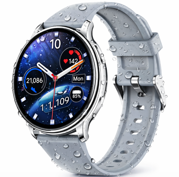 Смарт часы женские Uwatch Smart G35 с серым ремешком для спорта и фитнеса