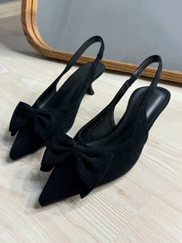 Туфли женские Meideli 2051-12 slingback лодочки с бантом на каблуке 36 черные