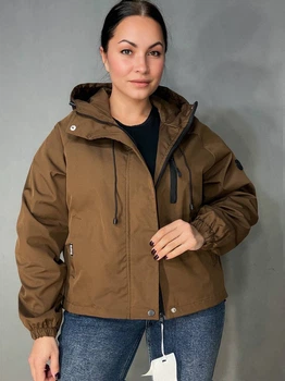 Куртка женская YZY 30128 ветровка оверсайз с капюшоном на подкладке one size коричневая