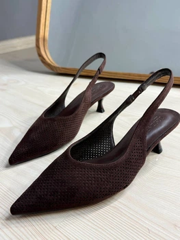 Туфли женские Meideli 2051-38 slingback замшевые лодочки с перфорацией 36 коричневые