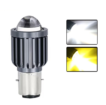 Светодиодная LED лампа H4/BA20D с линзой: Бледно (белый) + Дальний (желтый) свет