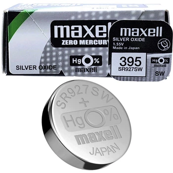 Батарейки Maxell 395 (SR927SW) 1.55V Silver Oxide, набор 10 шт, серебряно-оксидные для часов