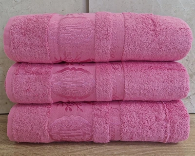 Набор турецких бамбуковых махровых полотенец Zeron 3 штуки 70х140 Bamboo Pink
