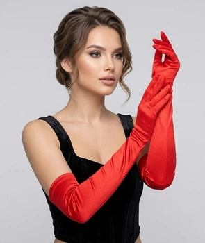 Рукавички жіночі атласні довгі вечірні вище ліктя Honey Fashion Accessories S/M червоний (7-20)
