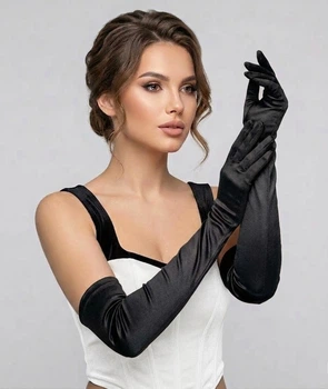 Рукавички жіночі атласні довгі вечірні вище ліктя Honey Fashion Accessories S/M чорний (7-20)