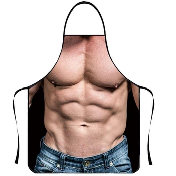 Фартух чоловічий кухонний з реалістичним торсом прикольний для гриля барбекю та шашлику 80 на 60 см різнобарвний