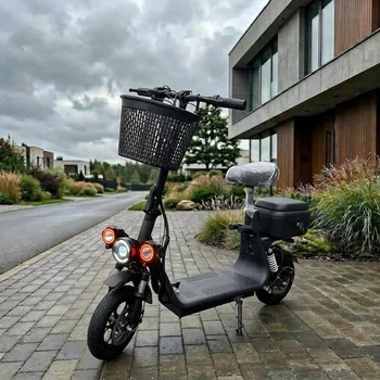 Электросамокат EVOBIKE Zen U12 15Ah 800W Черный 2025, до 45 км/ч, запас хода до 40 км, с сиденьем, 12" колёса, амортизация, дисковые тормоза, корзина, багажник, городской / внедорож