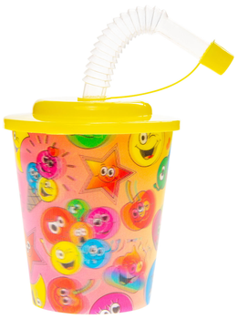 Zestaw kubków Duckiez Uśmiechnięta buźka ze słomką i żółtą pokrywką 250 ml 12 szt (5413247181770)