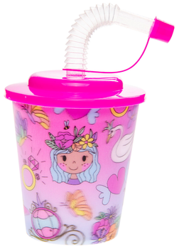 Zestaw kubków Duckiez Księżniczki ze słomką i różową pokrywką 250 ml 12 szt (5413247181800)