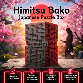 Шкатулка головоломка механическая (сложная) Himitsu Bako секретная коробка сложная логическая 90 ходов 3D печать подарок серый