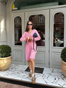 Жіночий велюровий костюм (кофта+шорти) Uaclothes 50-52 Рожевий (like37283-177151358)