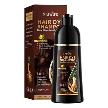 Шампунь тонуючий для маскування сивини з екстрактом імбиру SADOER Hair Dye Shampoo, каштановий, 500 мл