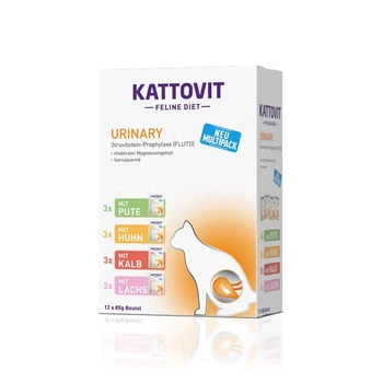 Вологий корм Kattovit Feline Diet - Urinary Multibox - Мультибокс вологий дієтичний корм для котів із захворюваннями нижніх сечовивідних шляхів, 12 шт x 85 г (4000158772626)