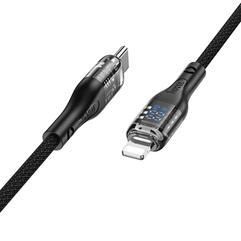 Кабель USB Hoco U115 Transparent PD20W With Display Type-C to Lightning 1.2m Чорний
