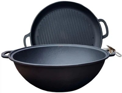 Котел 8л чугунный 34см узбекский WOK с крышкой сковородой гриль чугунный вес 11кг