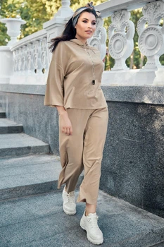 Жіночий костюм plus size з двонитки (кофта+штани) Seventeen XL Капучино (2000000154091)